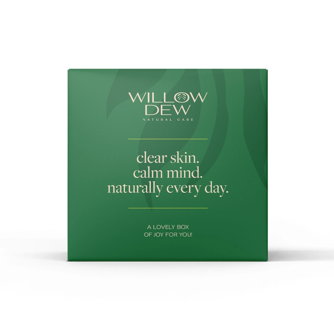 WillowDew natural skincare gift box packaging with eco-friendly wellness branding