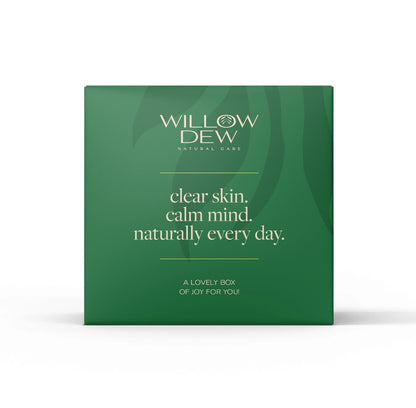WillowDew natural skincare gift box packaging with eco-friendly wellness branding