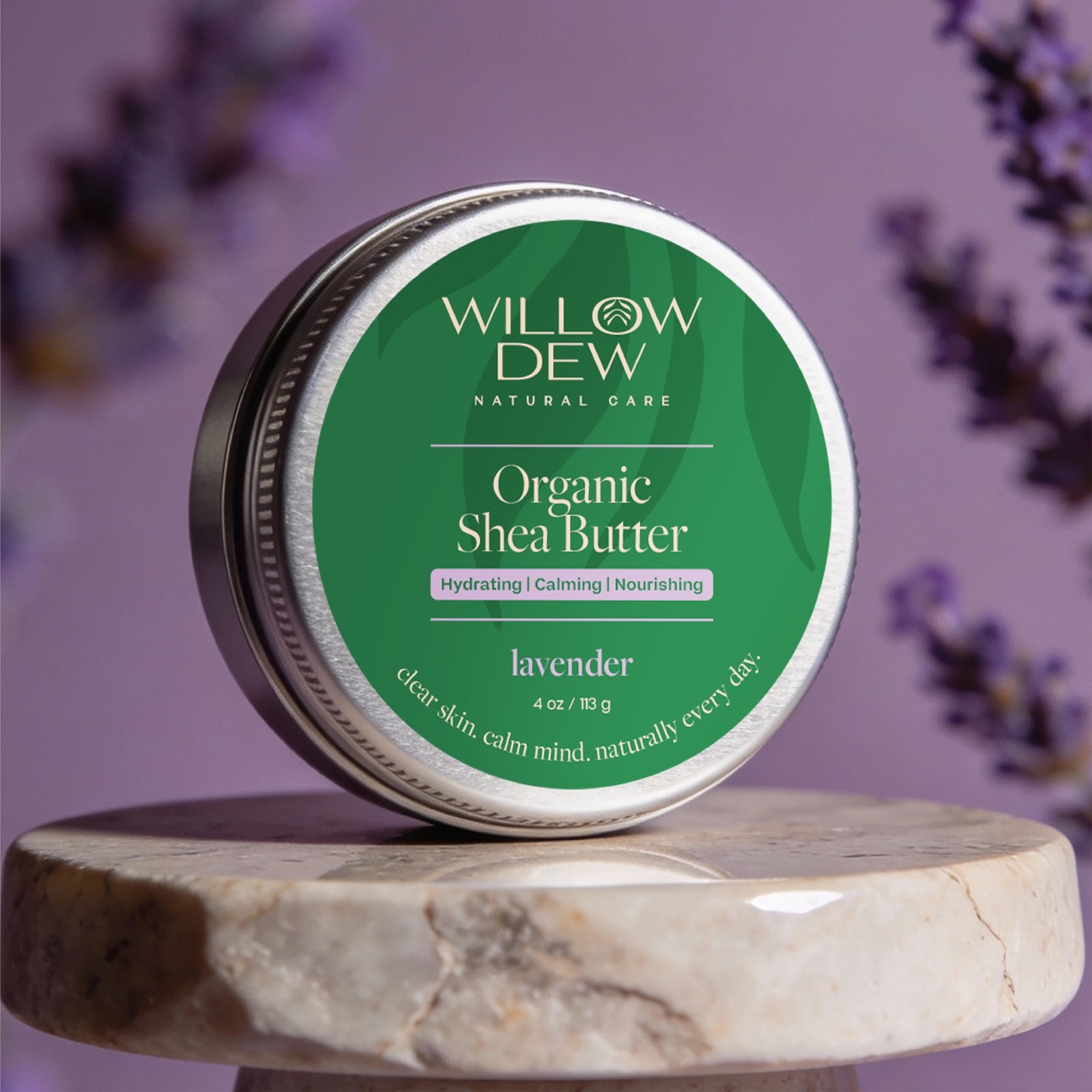 Natural lavender shea butter moisturizer close-up